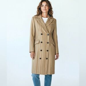 El Ganso Spain Double Breasted Midi Coat Lightweight Tan Striped size 36 US 4